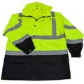 Petra Roc Inc Petra Roc Two Tone Parka Jacket W/Removable Roll Away Hood, ANSI Class 3, Lime/Black, Size S LBPJLW-C3-S